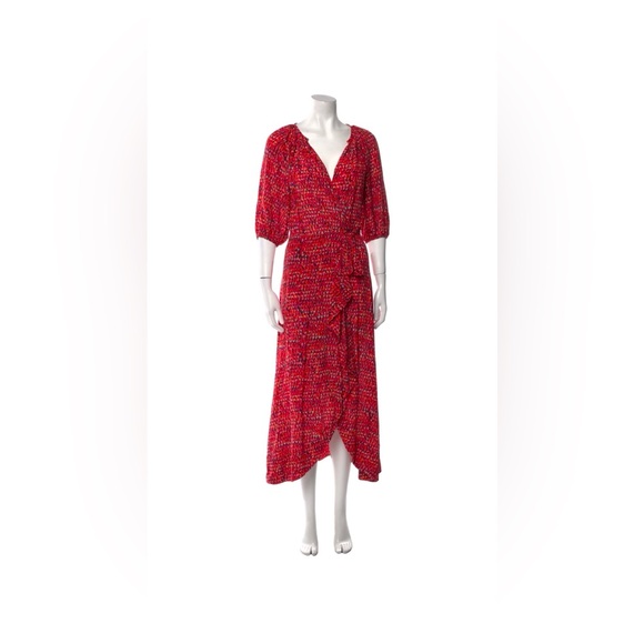 Saloni Dress S 100% Silk Wrap Dress $650 Pink Red Olivia Draped Summer Vacation - Picture 5 of 7